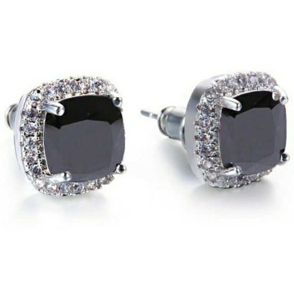 Black & White Diamond Halo Stud Earrings - Picture 5 of 7
